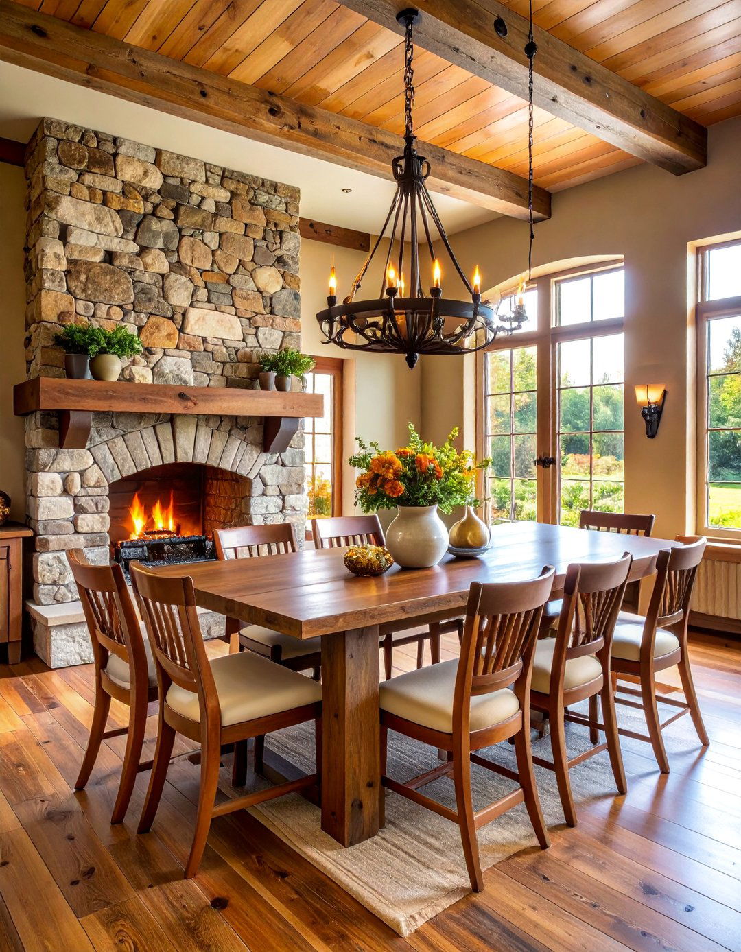 Rustic Stone Fireplace with Natural Charm - 25 Dining Room With Fireplace