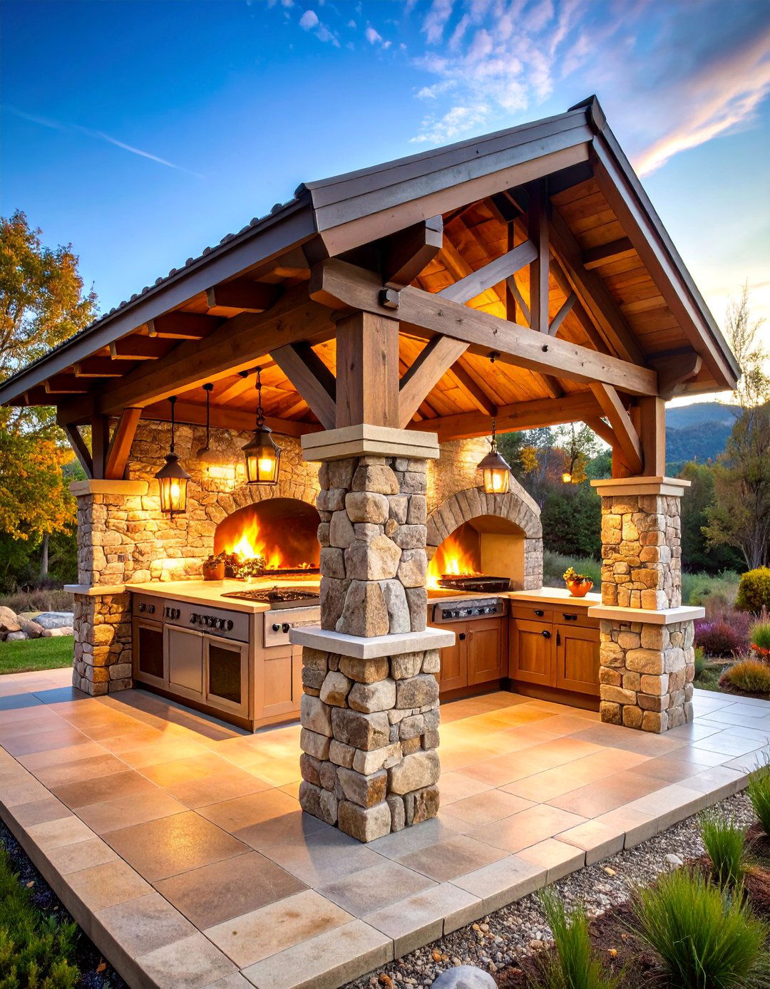 Rustic Stone Gazebo with Wood Fired Pizza Station - 25 Outdoor Kitchen with a Gazebo Ideas
