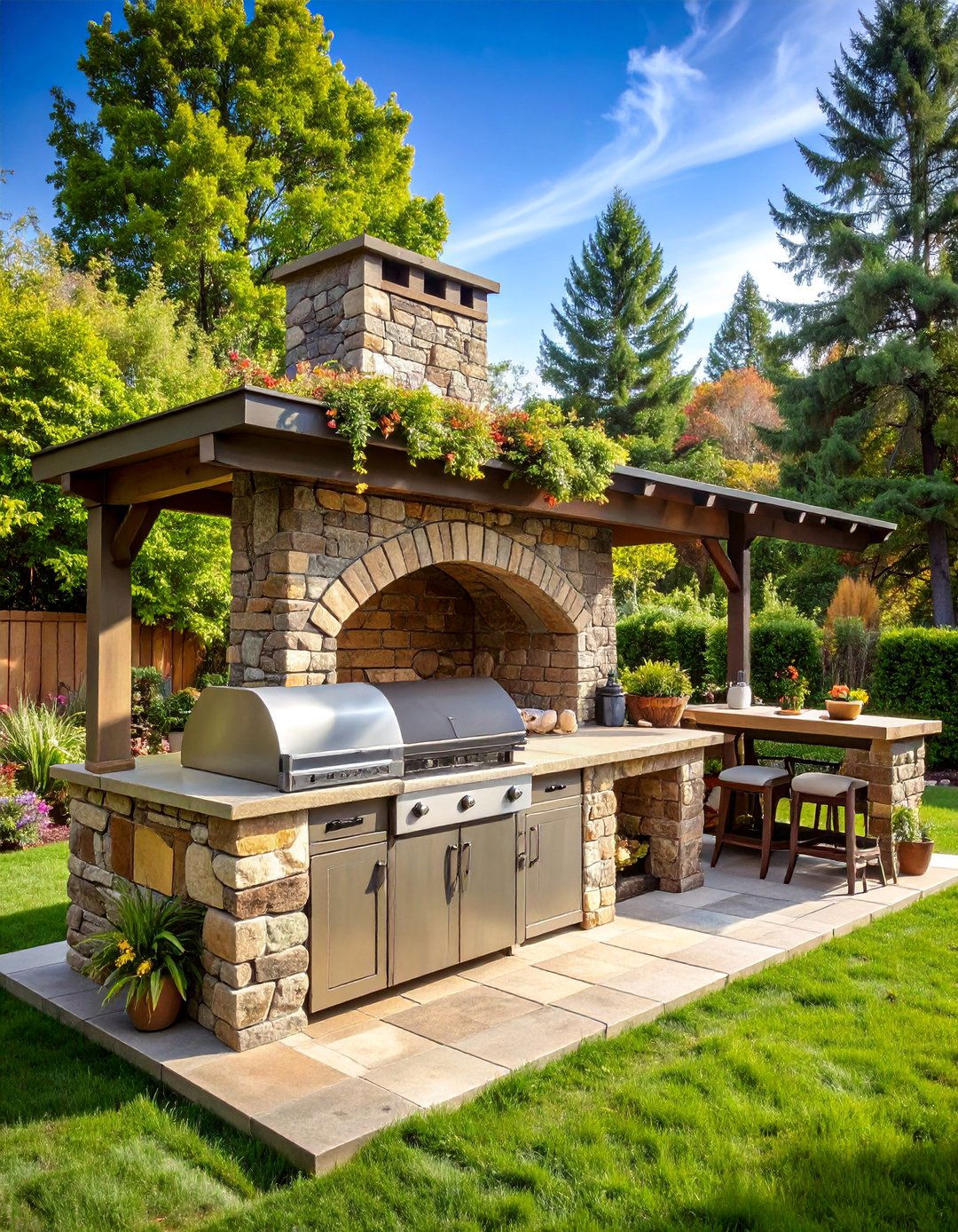 Rustic Stone Grill Station with Natural Fieldstone - 25 Grill Station Ideas