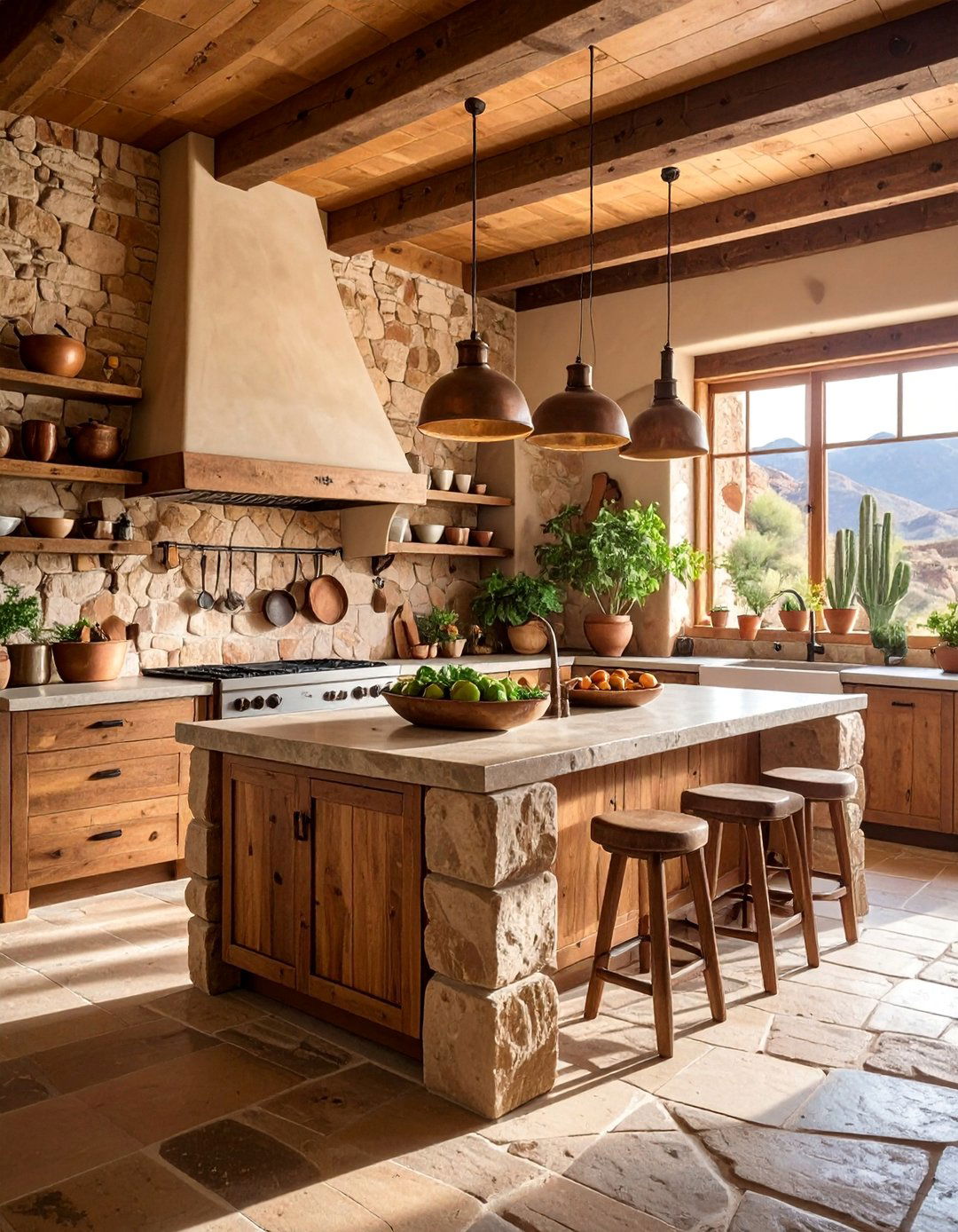 Rustic Stone Kitchen with Natural Elements - 25 Southwestern Kitchen Ideas