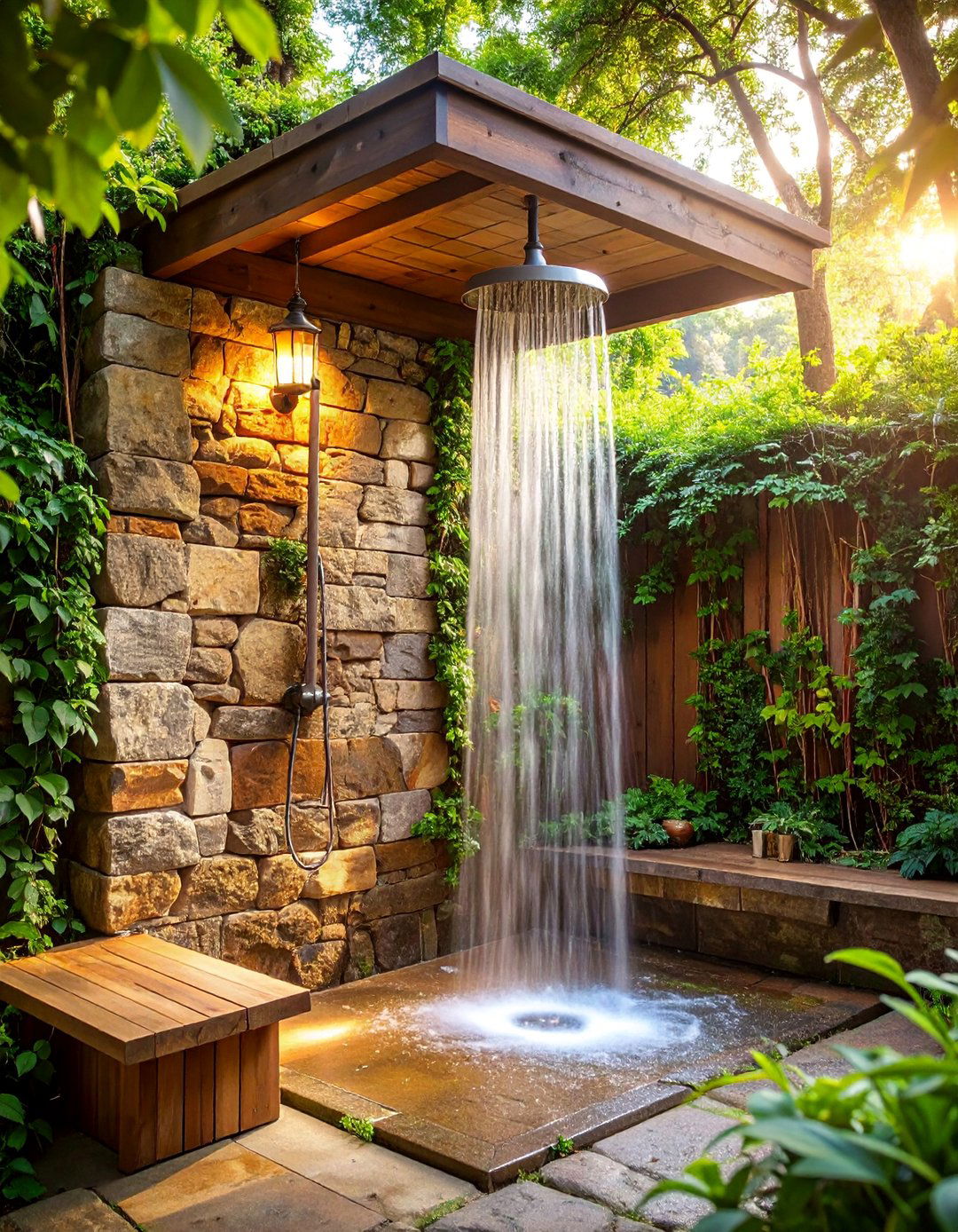 Rustic Stone Retreat with Privacy Walls - 25 Outdoor Bathroom Ideas
