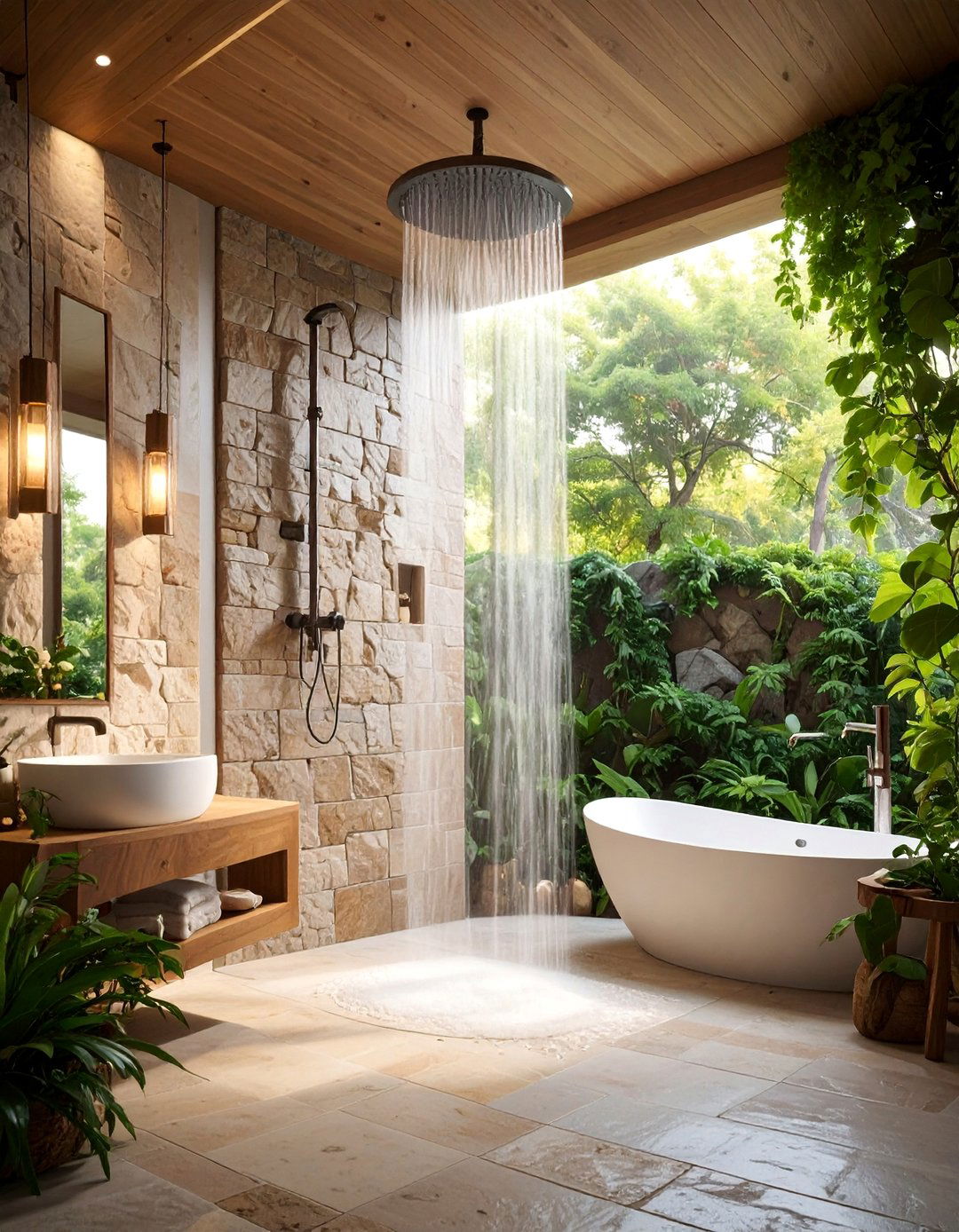 Rustic Stone Shower with Natural Textures - 25 Small Shower Ideas