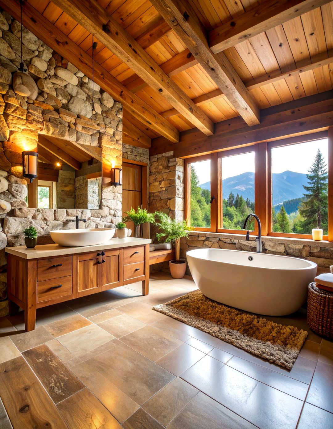 Rustic Stone and Timber Bathroom - 25 Western Bathroom Ideas