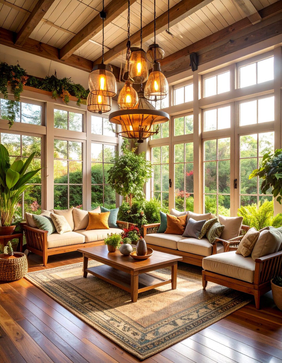 Rustic Sunroom with Vintage Lighting Collection - 25 Rustic Sunroom Ideas