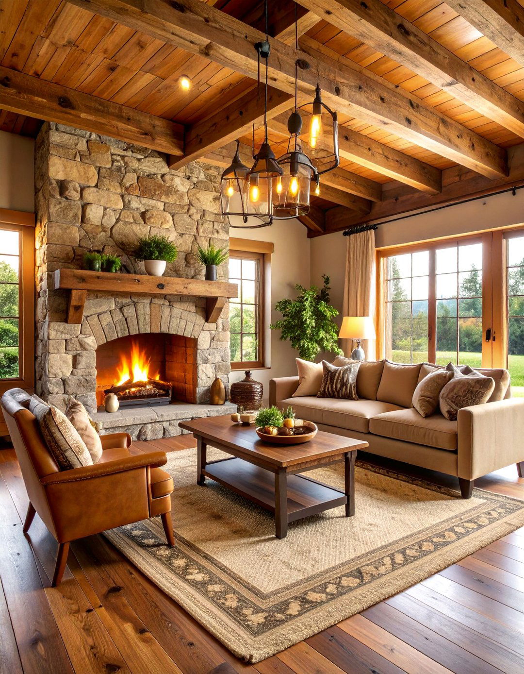 Rustic Tan Farmhouse Living Room - 25 Tan Living Room Ideas