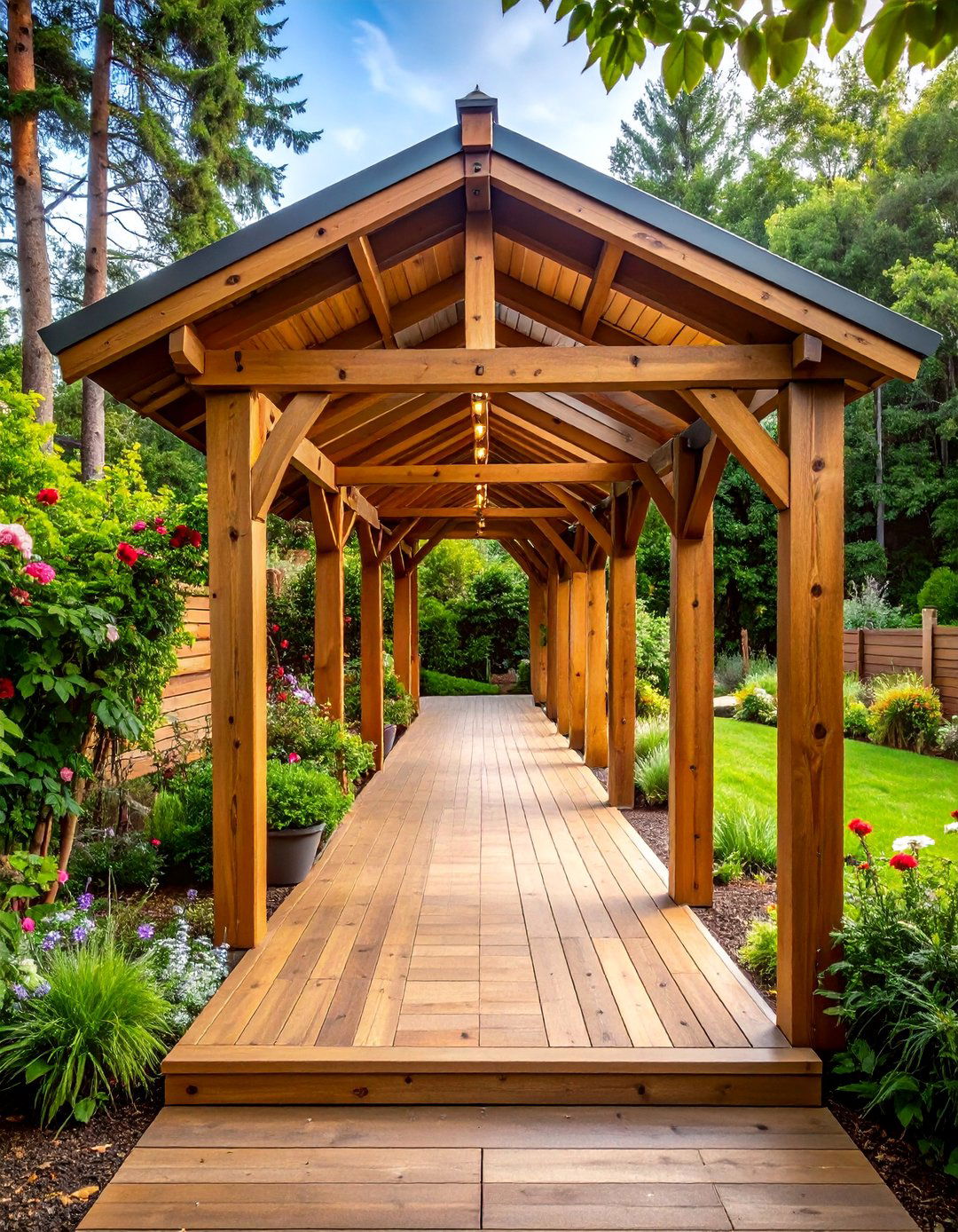 Rustic Timber Frame Pergola Walkway - 25 Covered Walkway Ideas