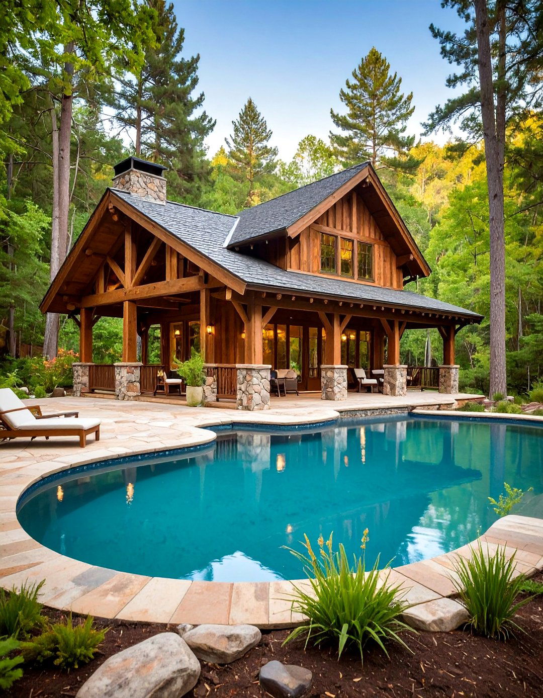 Rustic Timber Frame Pool House - 25 Pool Shed Ideas