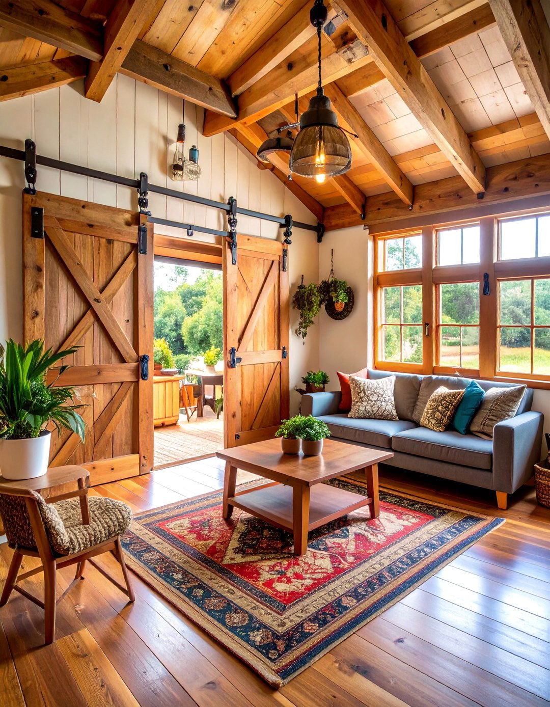 Rustic Tiny House with Sliding Barn Door Room Dividers - 25 Rustic Tiny House Ideas