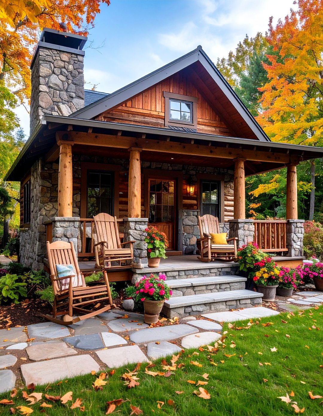Rustic Tiny House with Stone Chimney and Covered Porch - 25 Rustic Tiny House Ideas