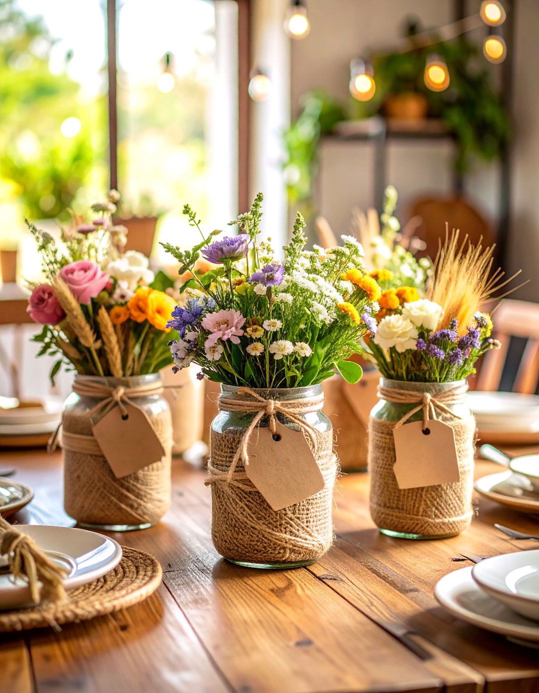 Rustic Twine Wrapped Mason Jar Centerpiece - 25 Mason Jar Centerpiece Ideas