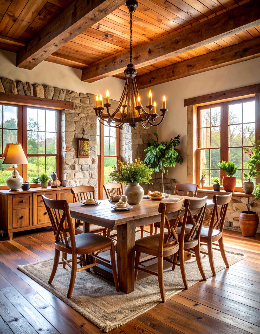 Rustic Vintage Dining Room with Natural Elements - 25 Vintage Dining Room Ideas