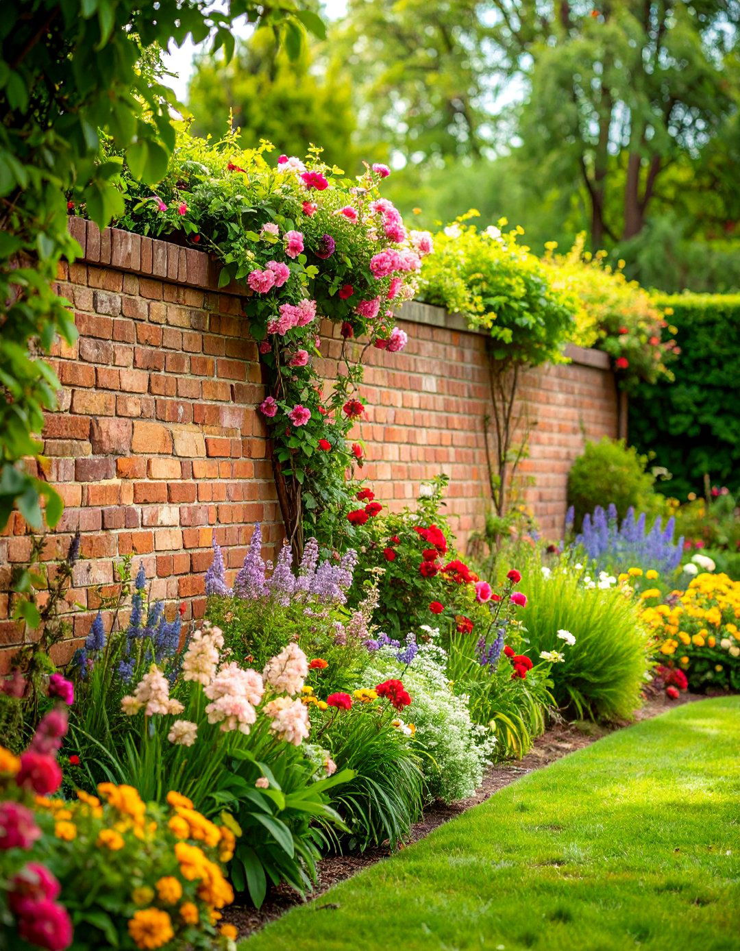 Rustic Weathered Brick Garden Wall - 25 Brick Fence Ideas