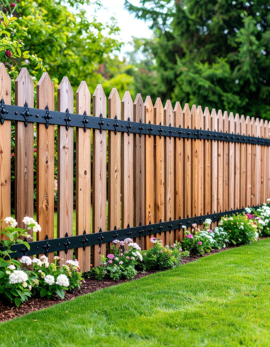 Rustic Weathered Wood with Wrought Iron Accents - 25 Metal and Wood Fence
