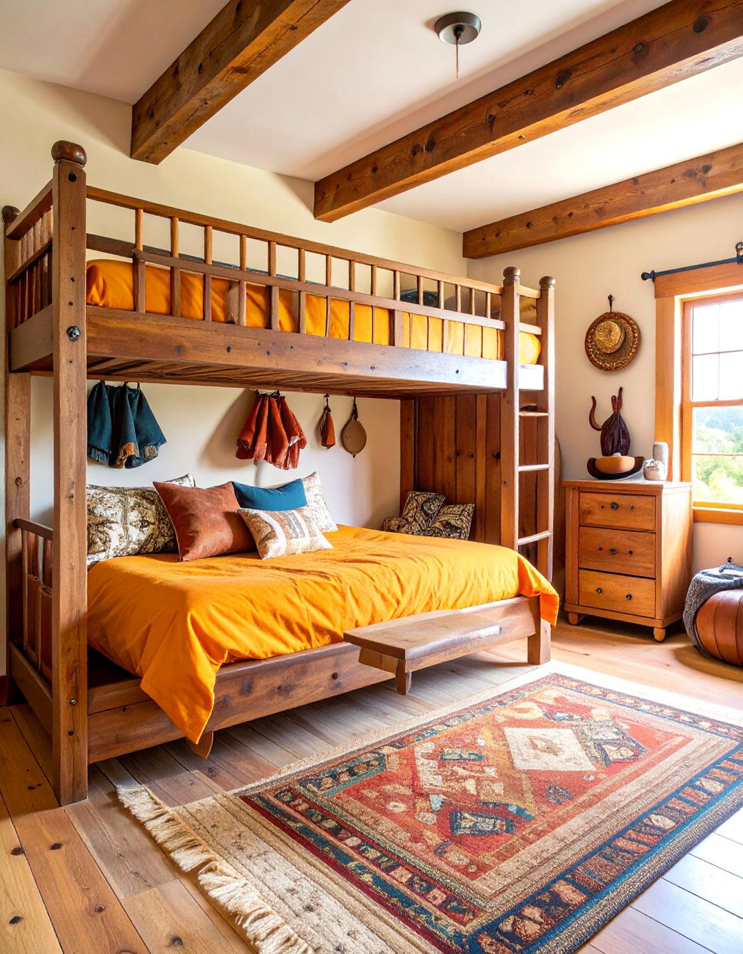 Rustic Western Ranch Bunk Room with Leather Accents - 25 bunk room ideas