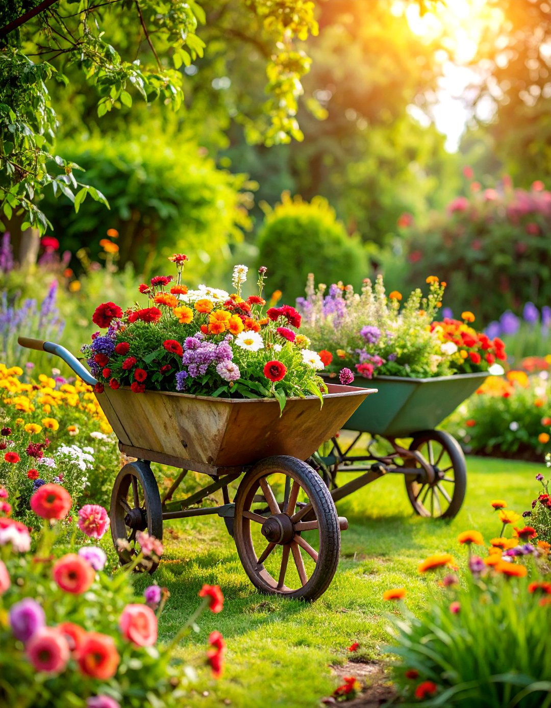Rustic Wheelbarrow Cutting Garden - 25 Vintage Garden Ideas