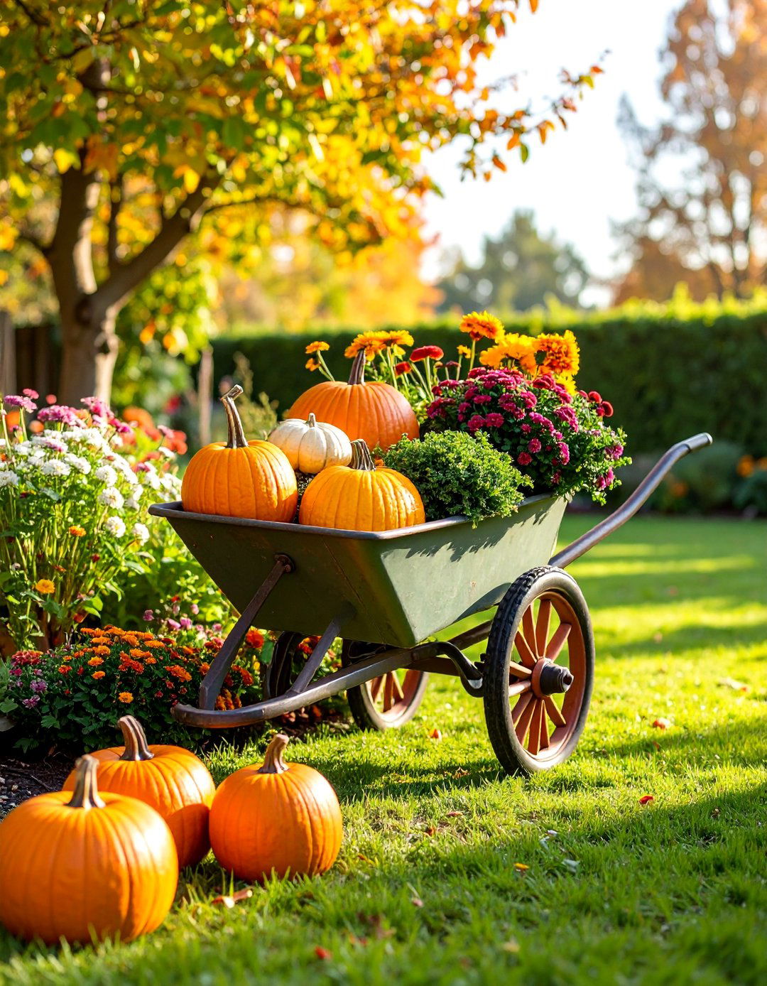 Rustic Wheelbarrow Fall Garden Display - 25 Fall Planter Ideas