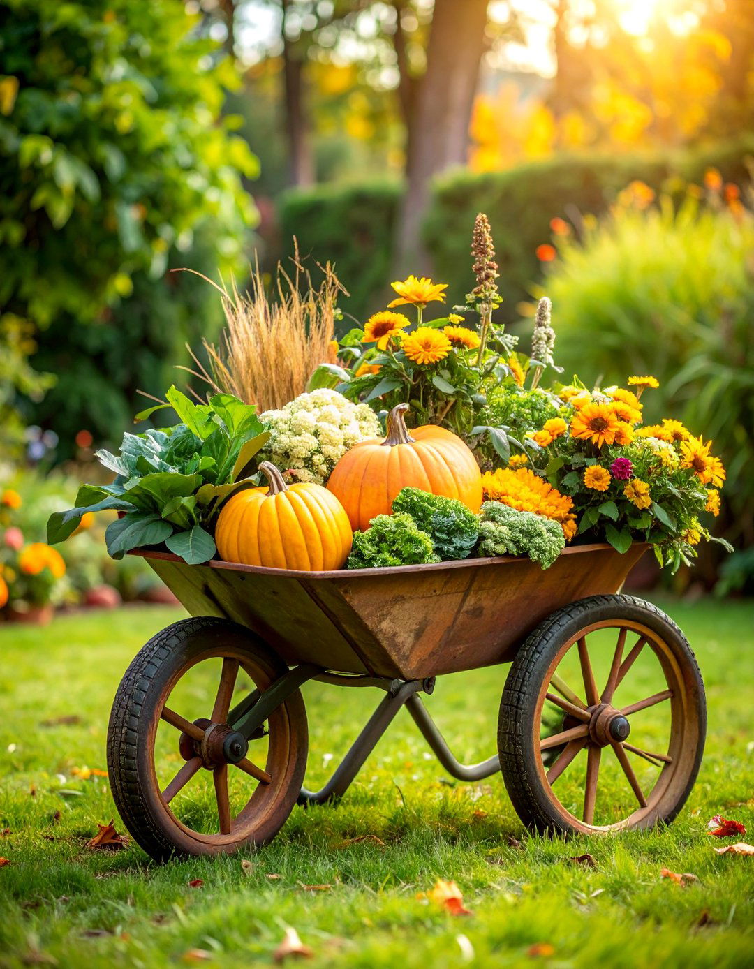 Rustic Wheelbarrow Garden Display - 25 fall outdoor decorating ideas