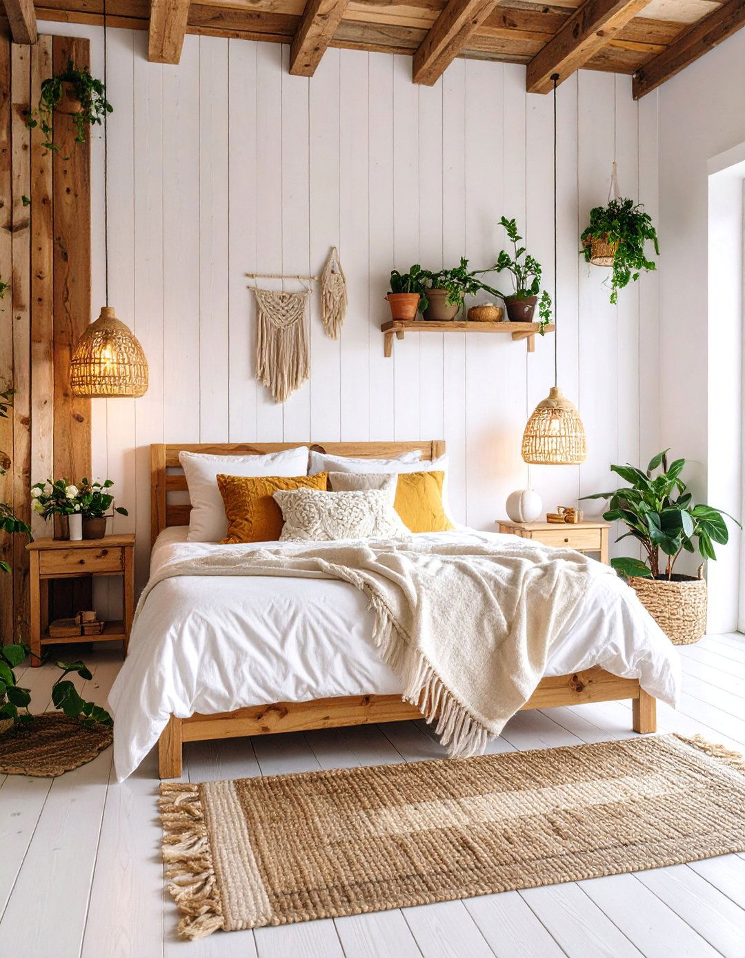 Rustic White Bedroom with Reclaimed Wood Features - 25 White and Cream Bedroom Ideas