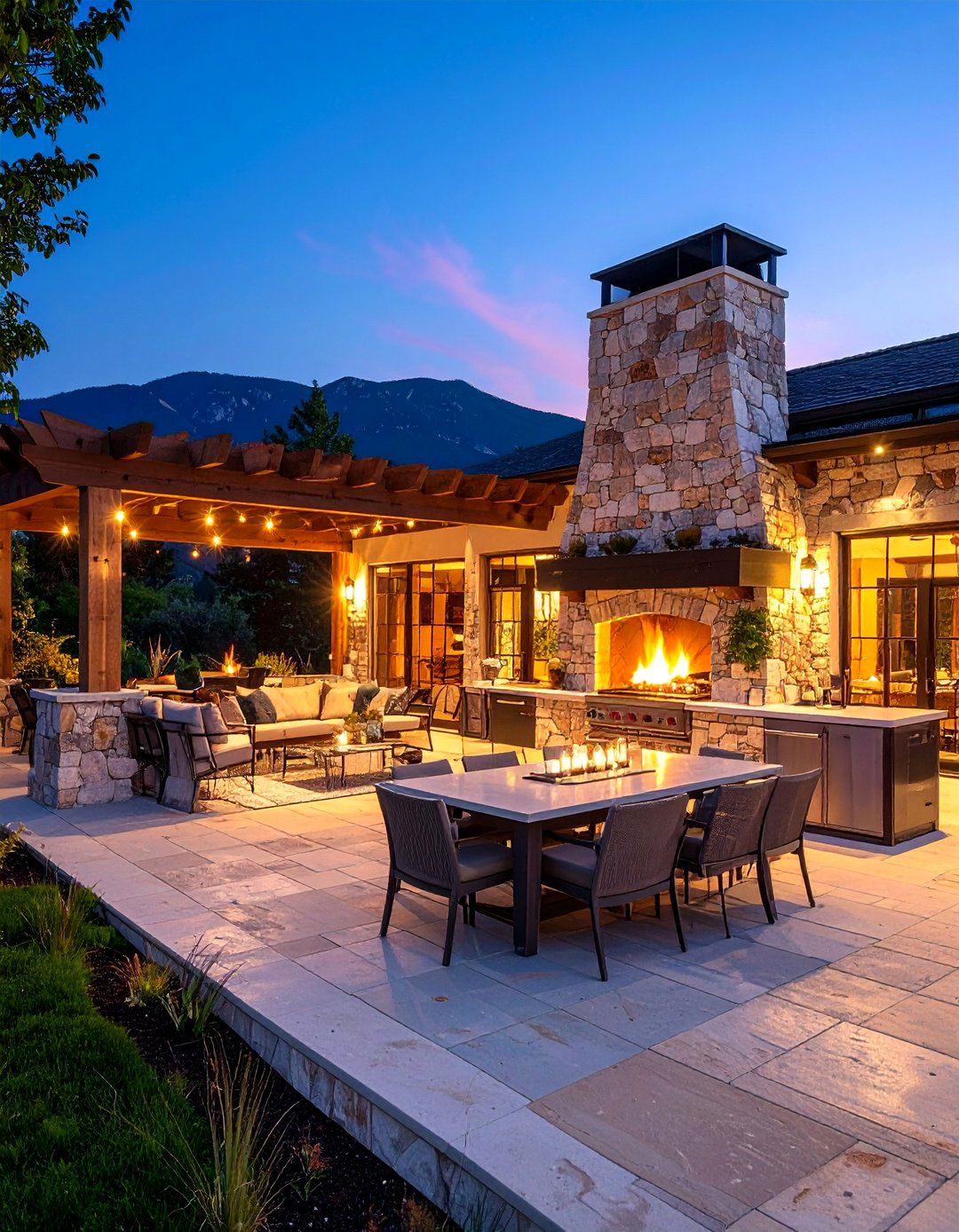 Rustic White Fieldstone Outdoor Kitchen Fireplace - 25 White Stone Fireplace Ideas
