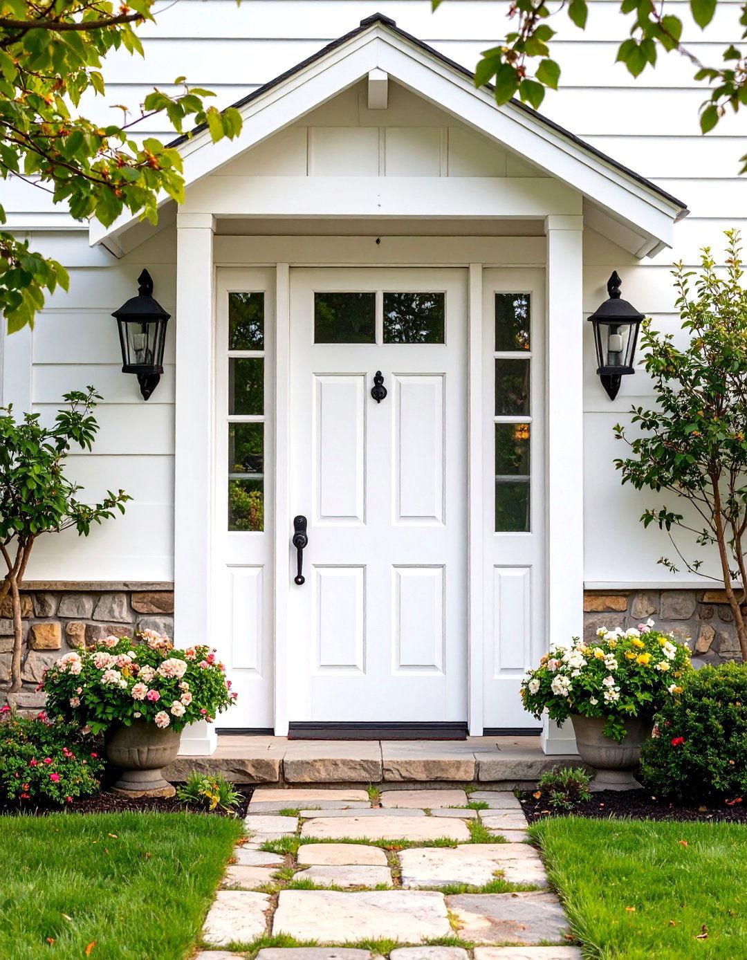 Rustic White Front Door with Natural Wood Accents - 25 White Front Door Ideas