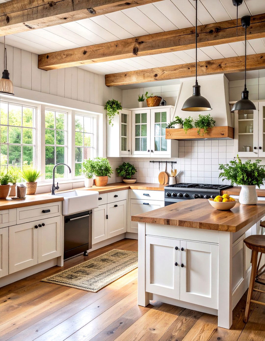 Rustic White Kitchen with Black Farmhouse Appliances - 25 White Kitchen with Black Appliances Ideas