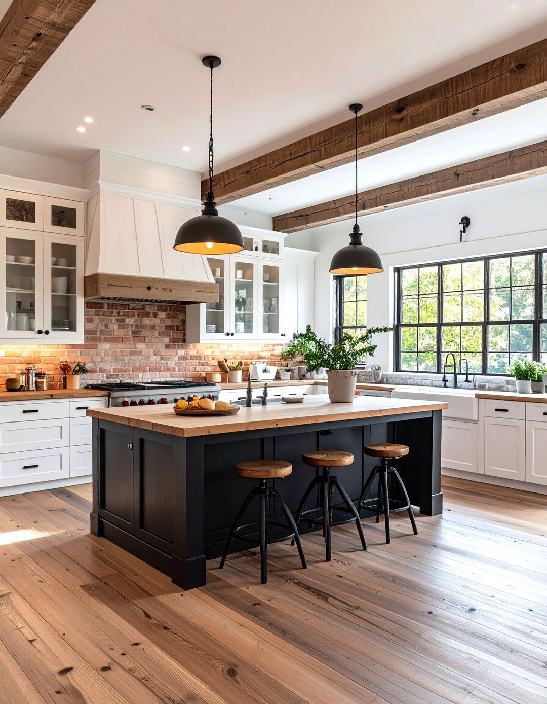 Rustic White Kitchen with Distressed Black Island - 25 white kitchen ideas with black island
