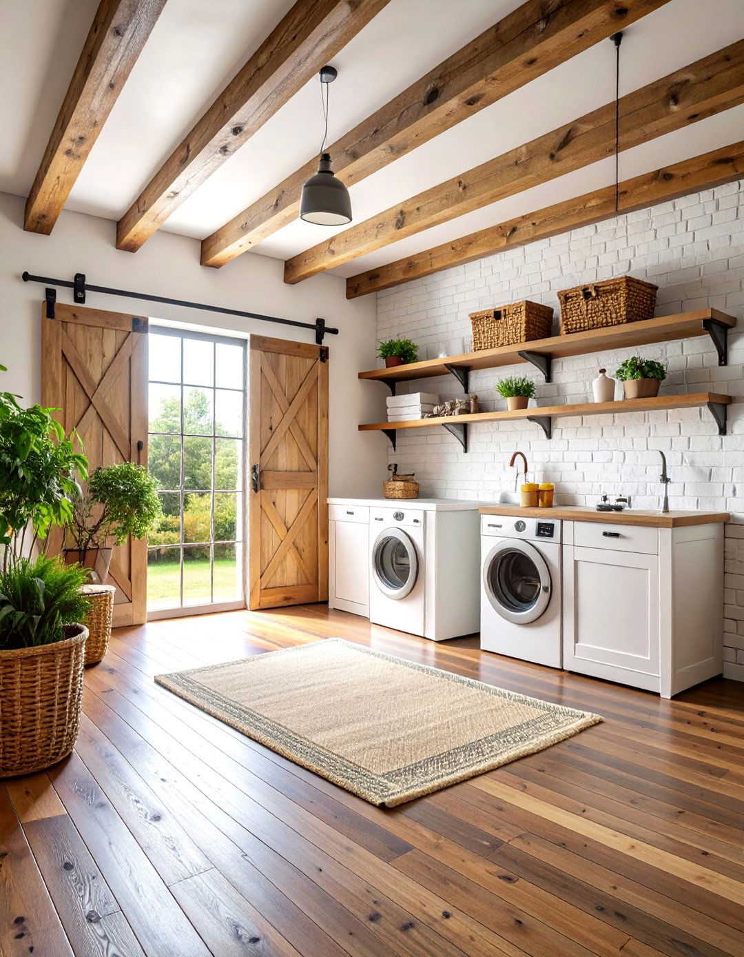 Rustic White Laundry Room with Barn Door Elements - 25 White Laundry Room Ideas