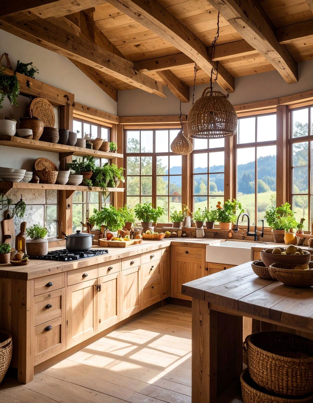 Rustic Wood Accents with Natural Textures - 25 Kitchen Bay Window Ideas