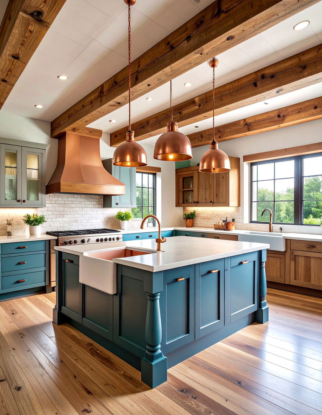 Rustic Wood Beam Ceiling Kitchen with Copper Sink - 25 Southwest Interior Design Ideas