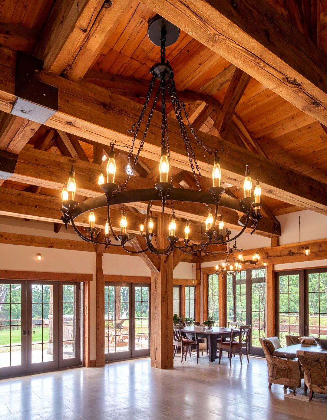 Rustic Wood Beam Chandelier with Iron Accents - 25 Entryway Lighting Ideas