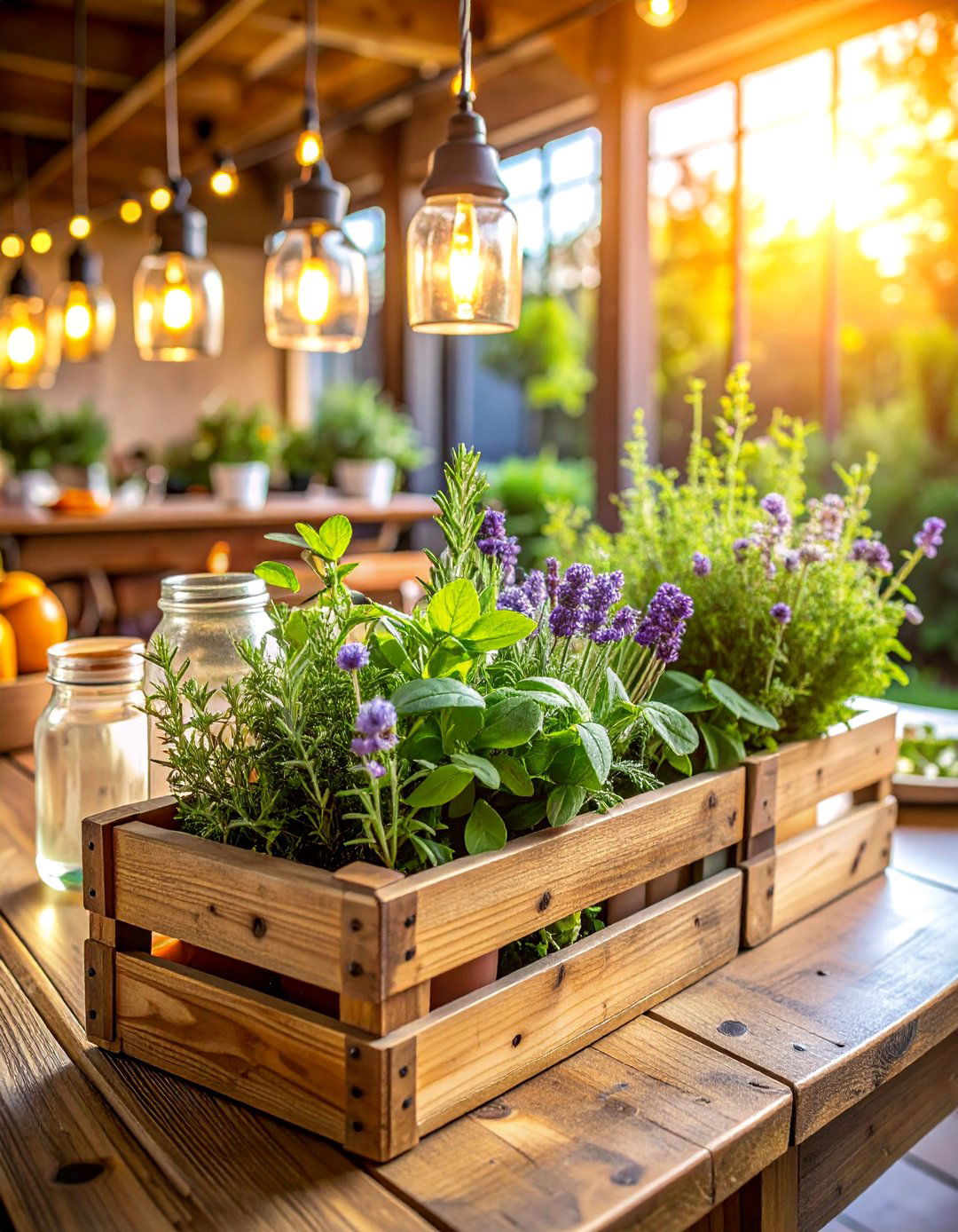 Rustic Wood Box Herb Gardens - 25 Rehearsal Dinner Centerpiece Ideas