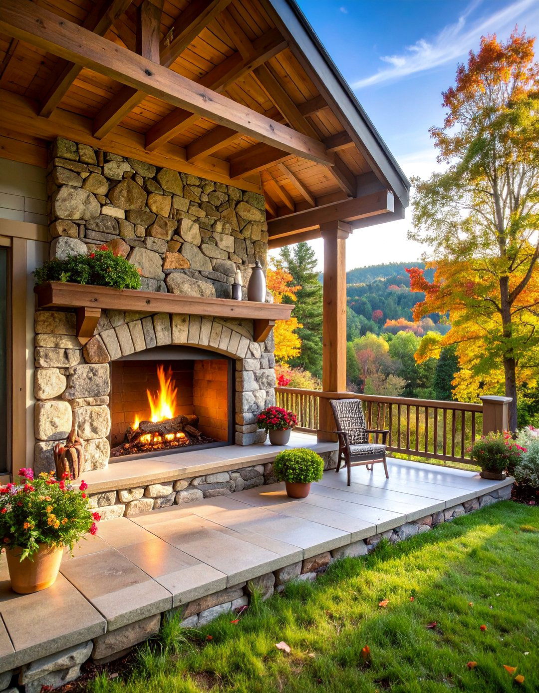 Rustic Wood Burning Porch Fireplace - 25 Porch Fireplace Ideas