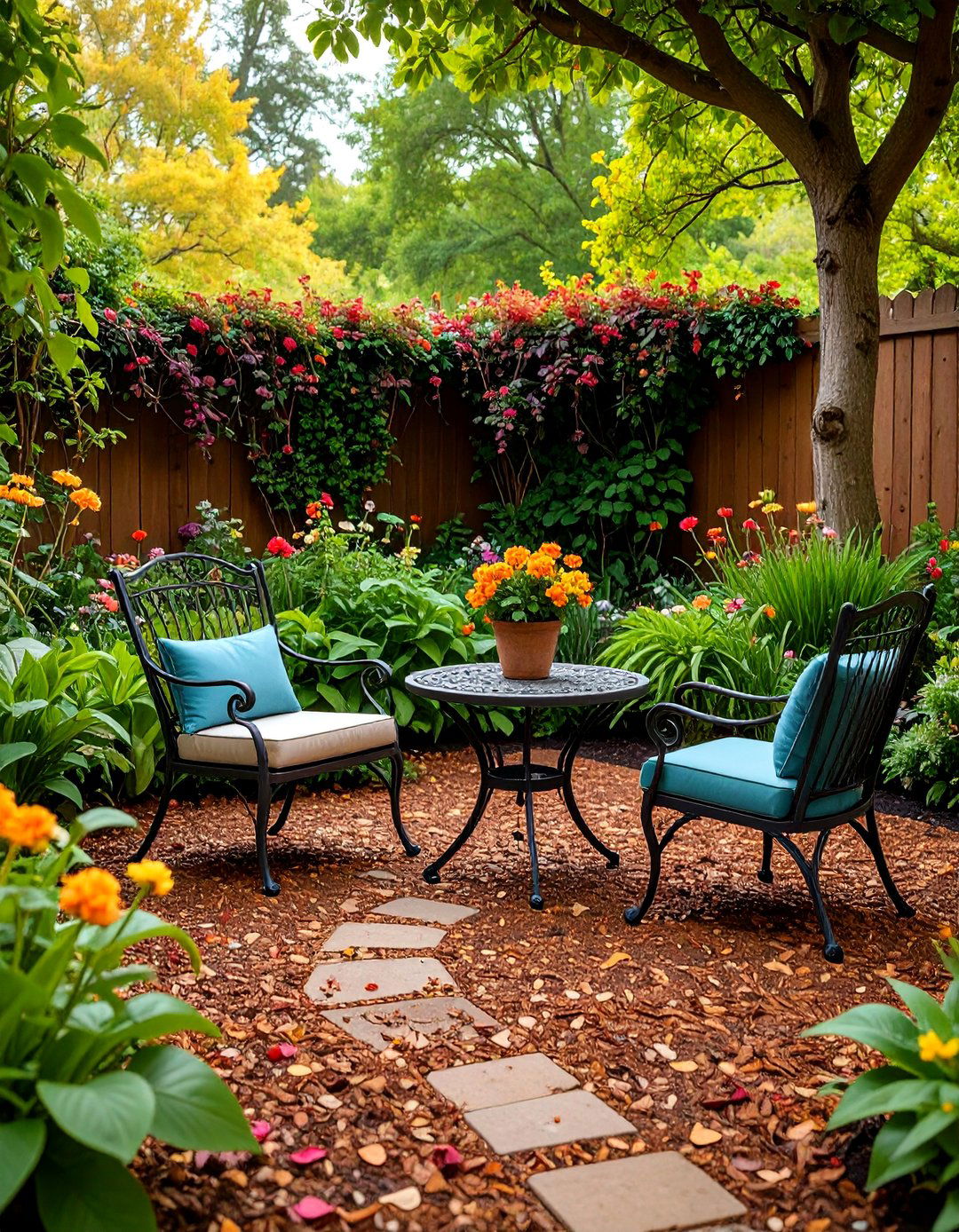 Rustic Wood Chip Cottage Garden Patio - 25 mulch patio ideas