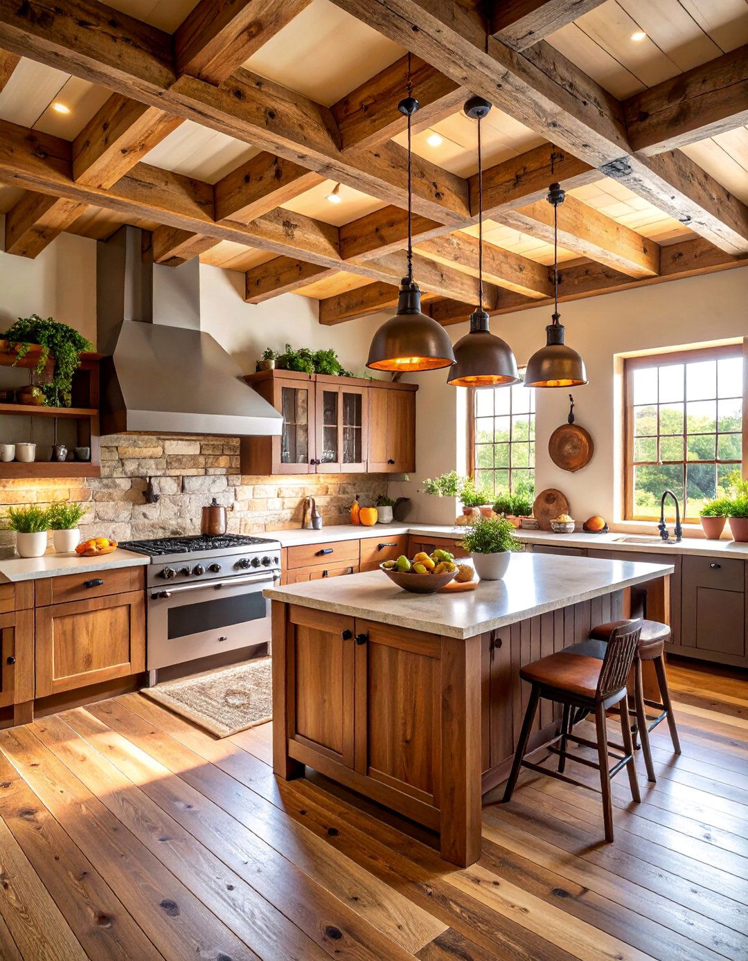Rustic Wood Cottage Kitchen with Exposed Ceiling Beams - 25 Cottage Kitchen Ideas