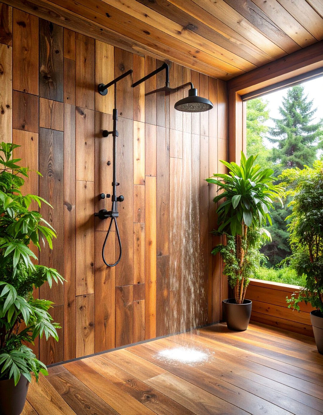 Rustic Wood Look Tile Shower Wall with Cabin Charm - 25 Shower Wall Ideas