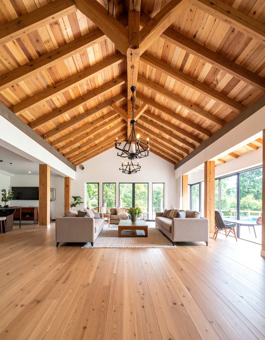 Rustic Wood Plank Reverse Tray Ceiling with Exposed Beams - 25 Reverse Tray Ceiling Ideas