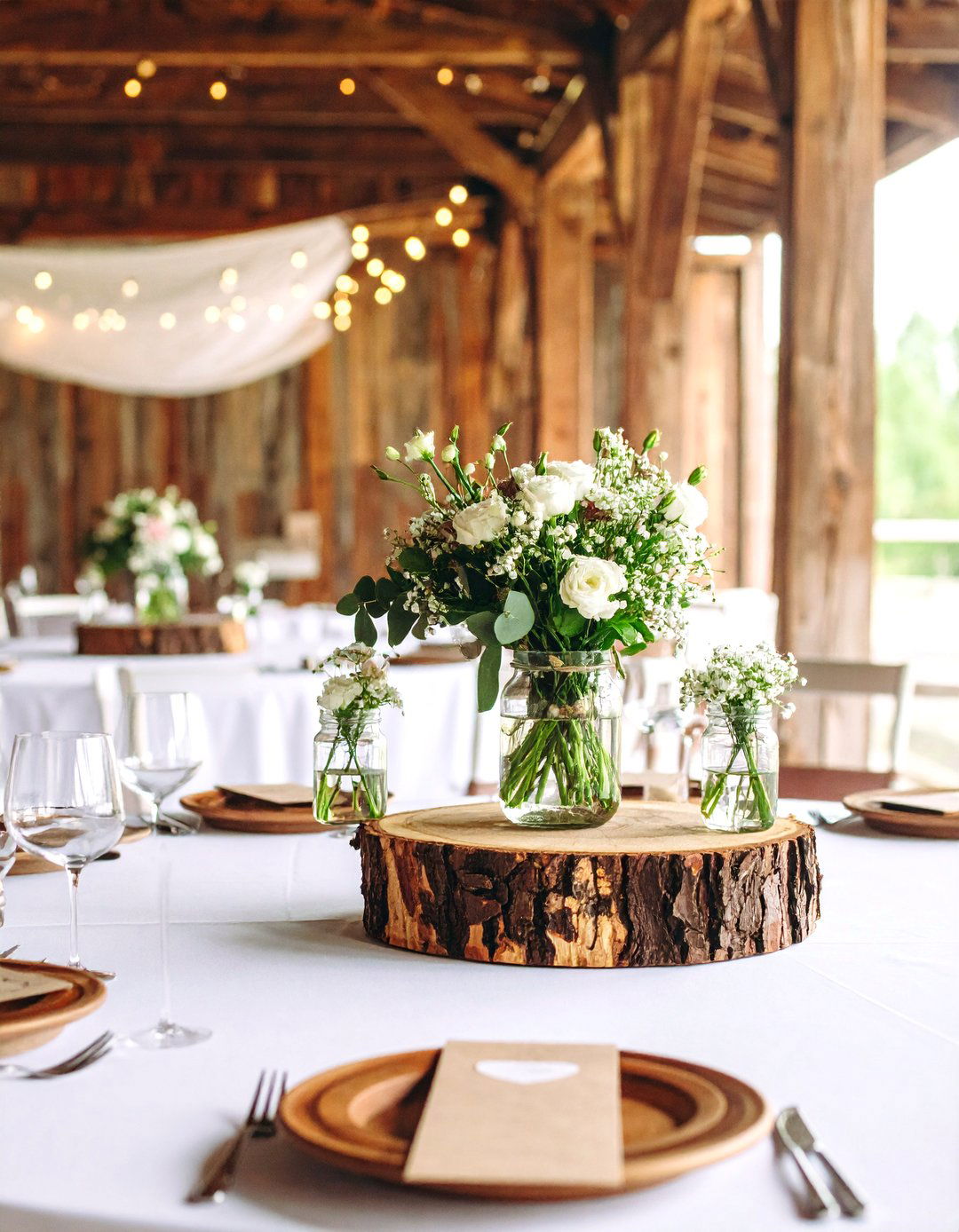 Rustic Wood Slice and Mason Jar Country Charm - 25 Wedding Table Decoration Ideas
