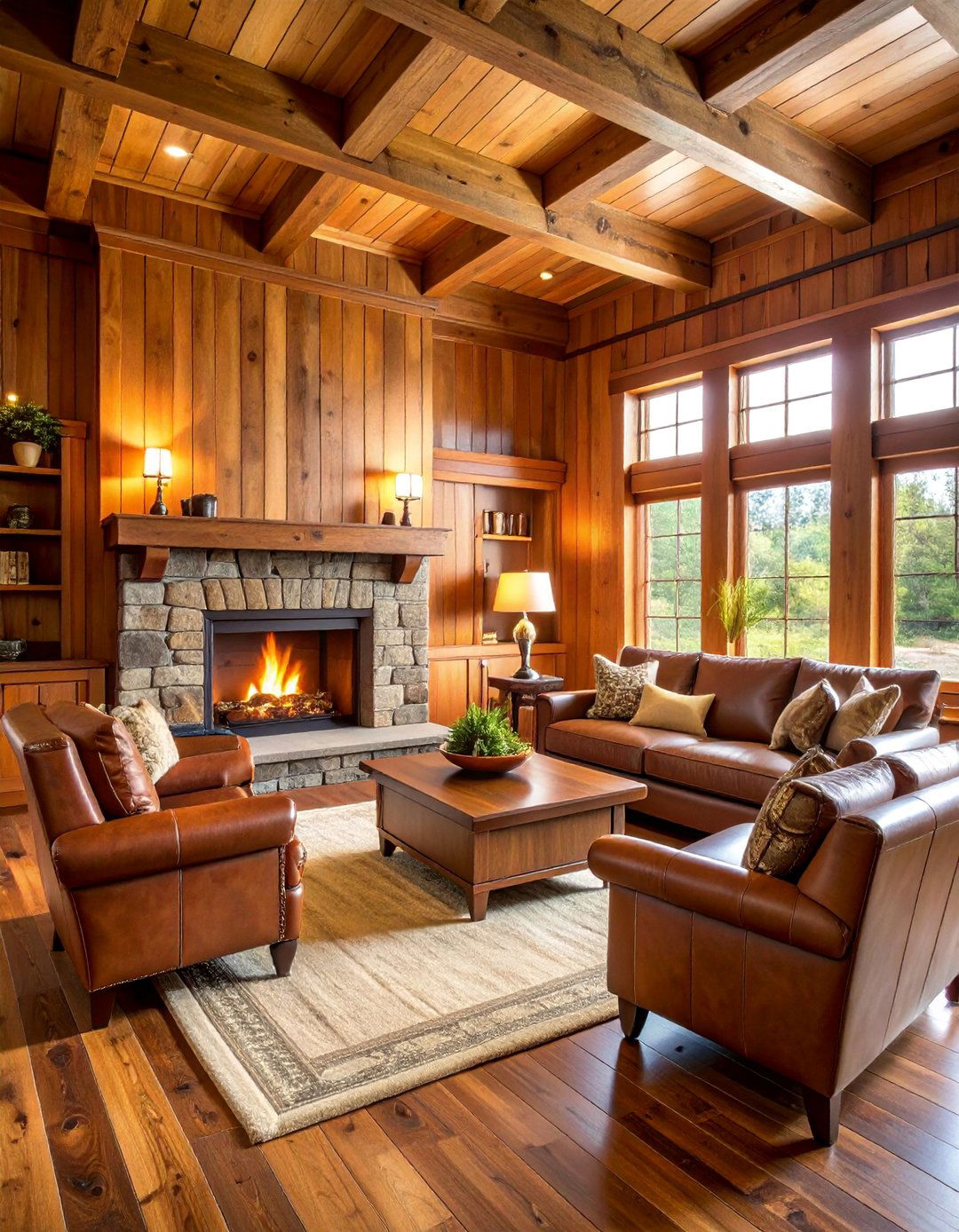 Rustic Wood Stained Beadboard Den Walls - 25 Beadboard Wall Ideas