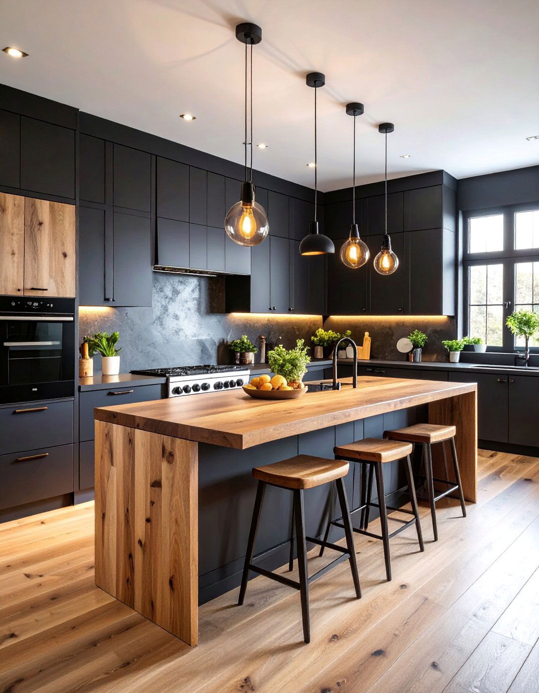 Rustic Wood and Black Contemporary Kitchen - 25 Two Tone Kitchen Cabinet Ideas