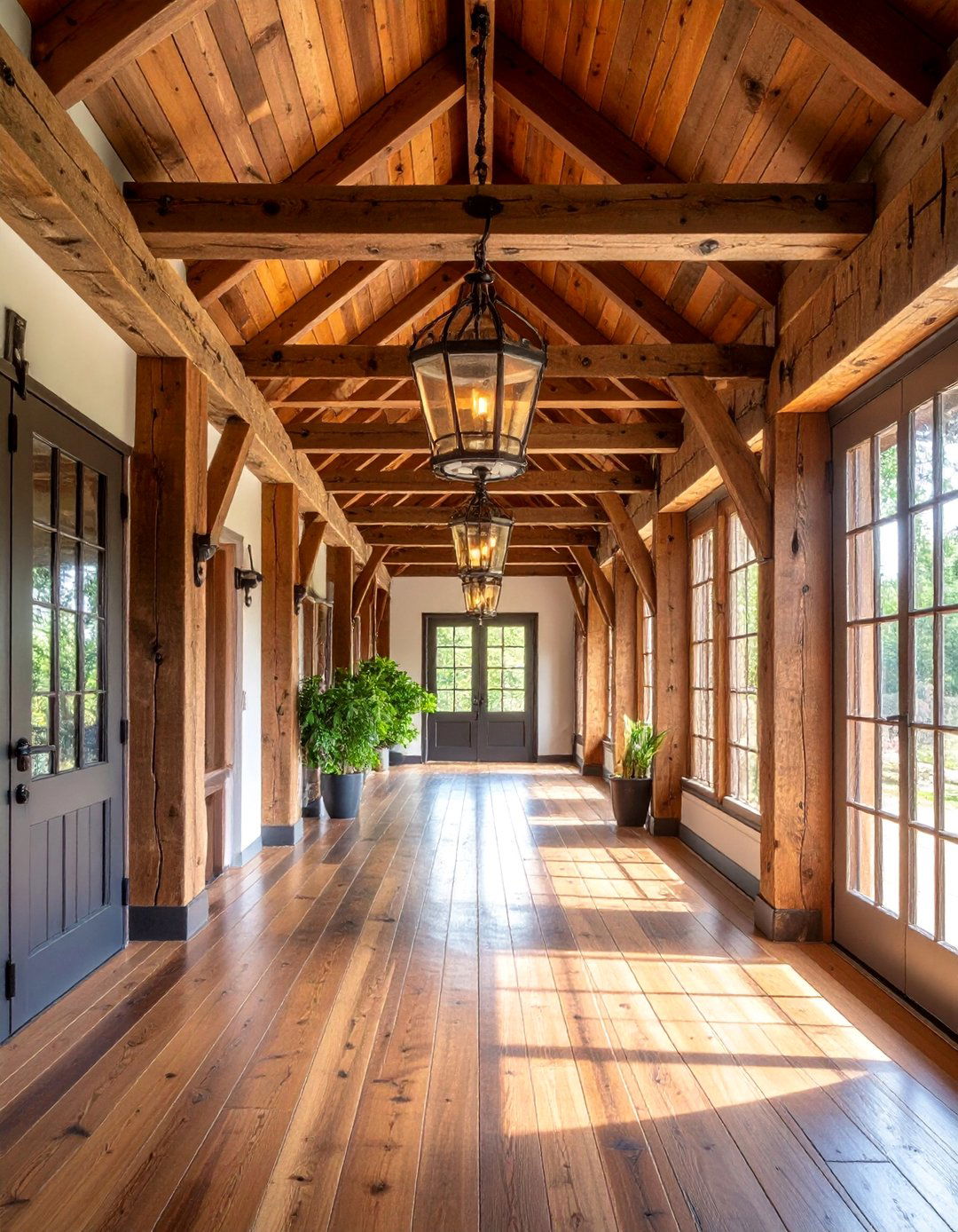 Rustic Wood and Metal Combination - 25 Hallway Lighting Ideas