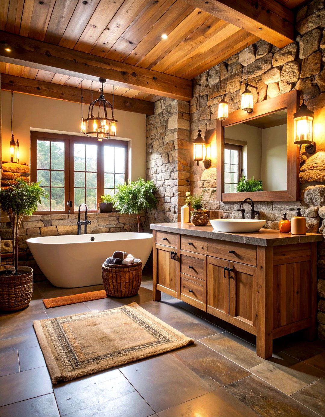 Rustic Wood and Stone Basement Bathroom - 25 Basement Bathroom Ideas