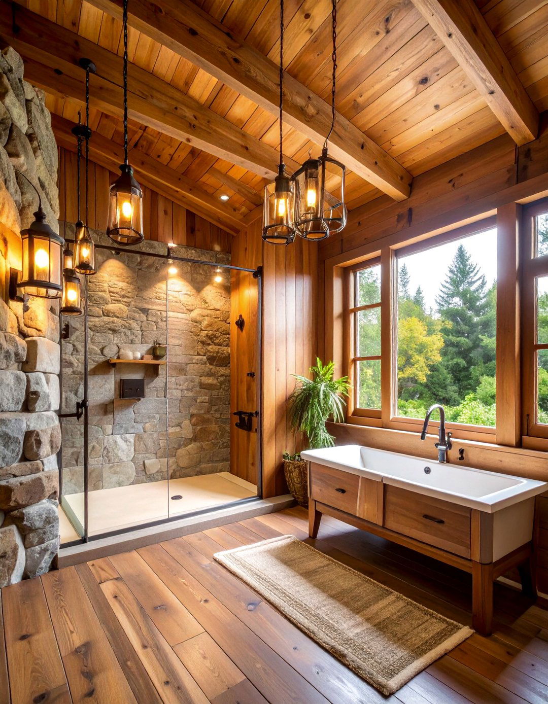 Rustic Wood and Stone Bathroom - 25 Cozy Bathroom Ideas