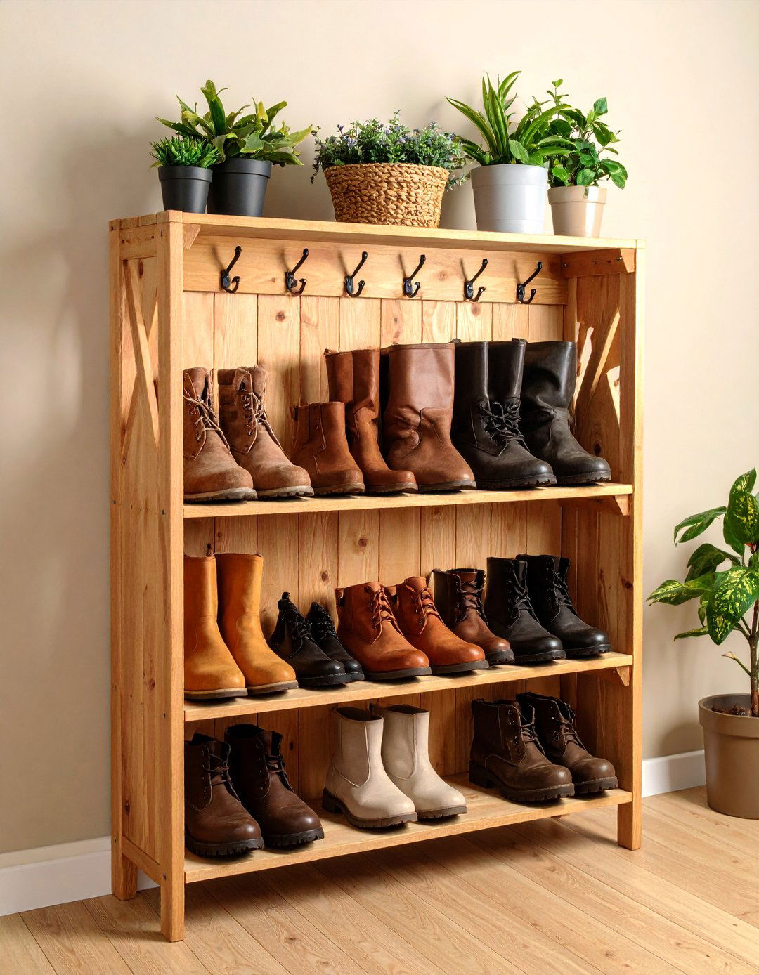 Rustic Wooden Boot Rack Wall Mount - 25 Boot Storage Ideas
