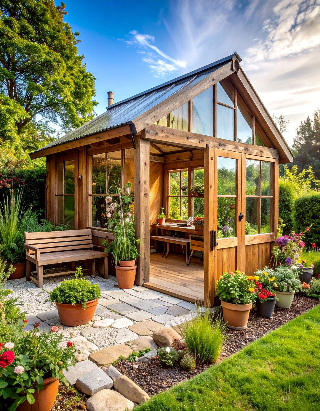 Rustic Wooden Corner Greenhouse with Reclaimed Materials - 25 Corner Greenhouse Ideas
