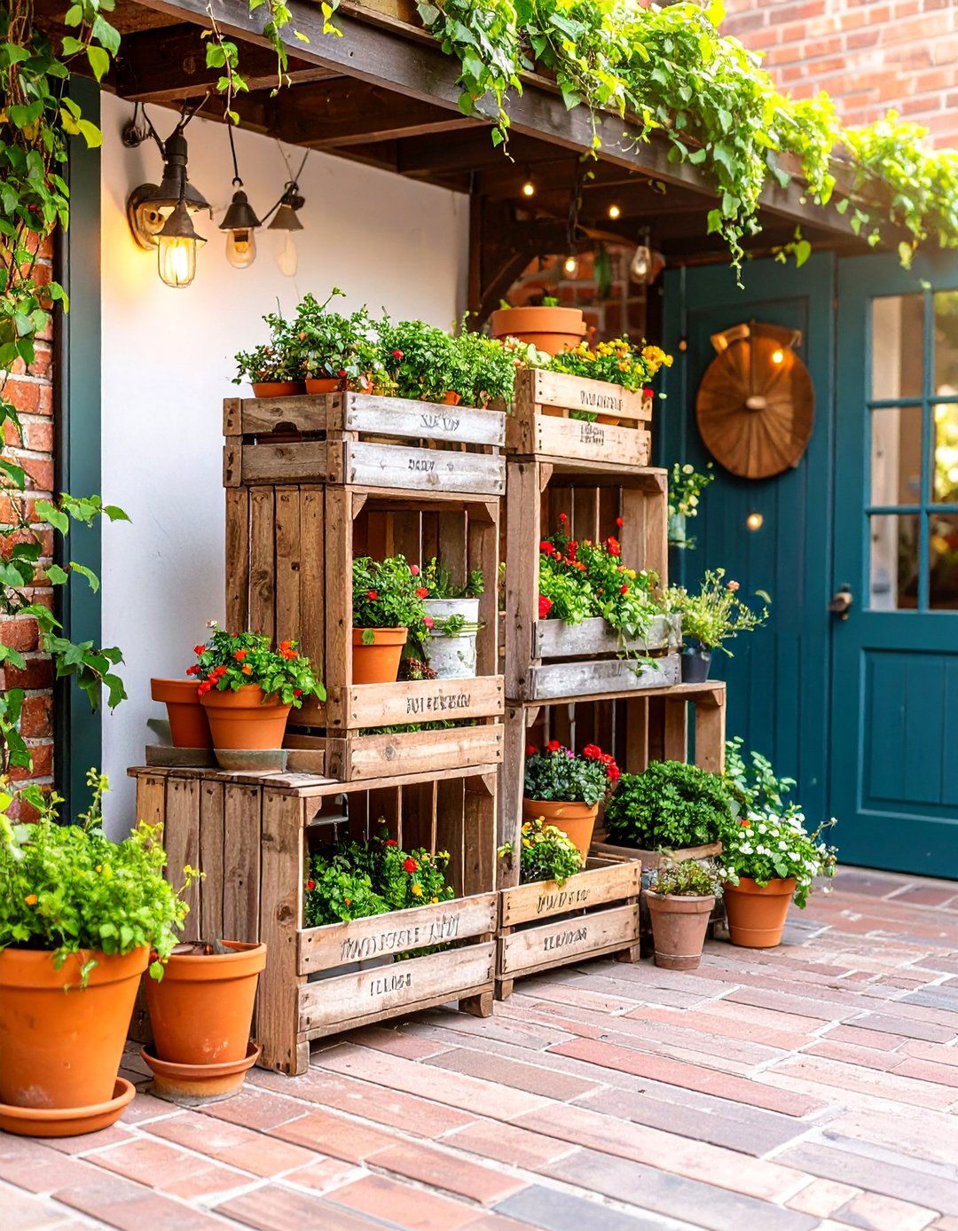 Rustic Wooden Crate Outdoor Plant Stand - 25 Outdoor Plant Stand Ideas