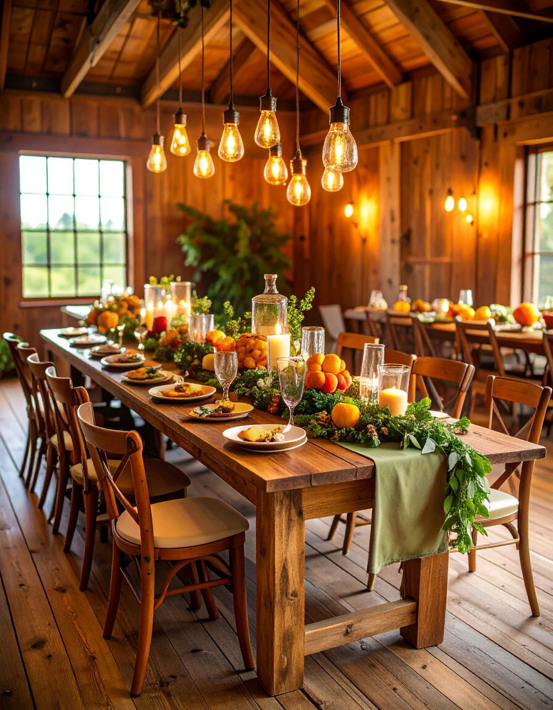 Rustic Wooden Farm Table Family Style Dining - 25 Wedding Decoration Ideas