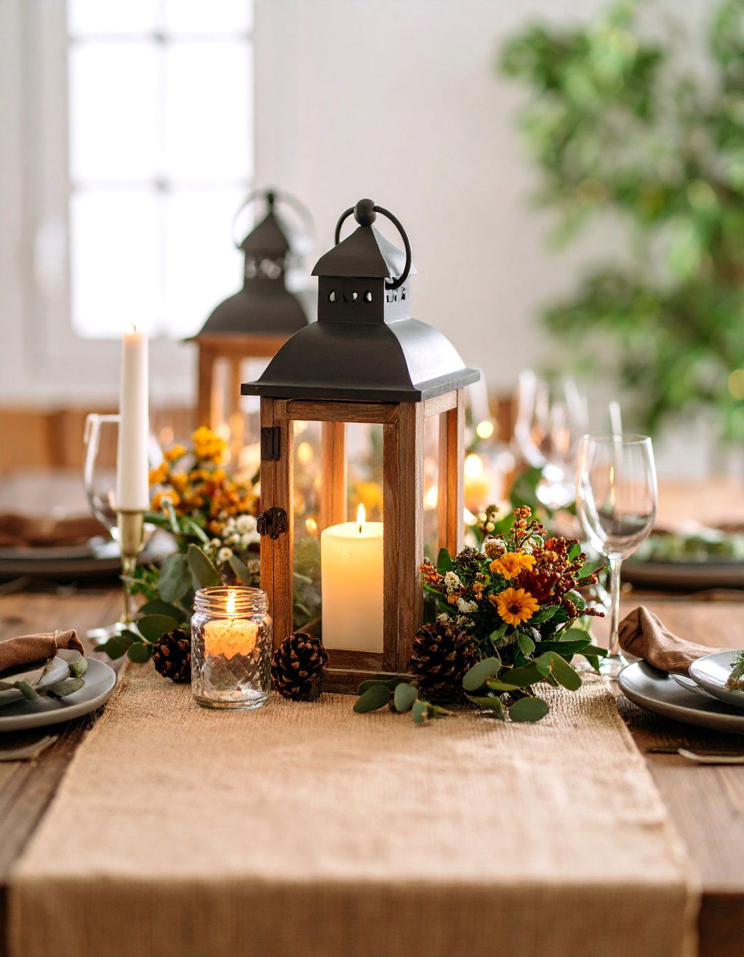 Rustic Wooden Farmhouse Lantern Centerpiece - 25 Lantern Centerpiece Ideas