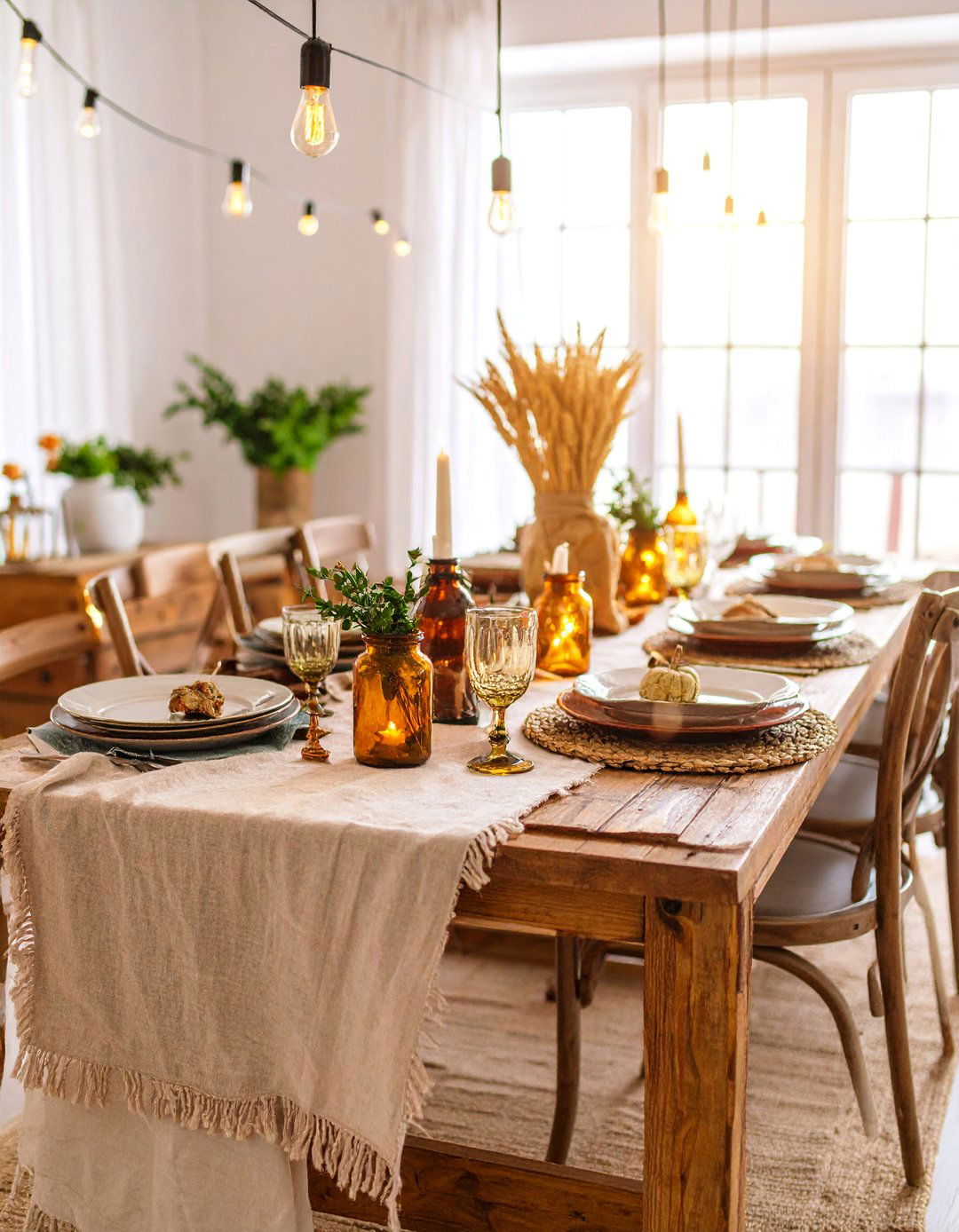 Rustic Wooden Harvest Table Design - 25 Friendsgiving Decor Ideas