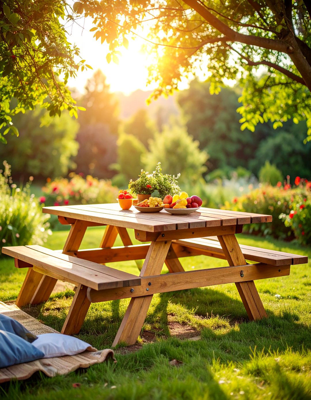 Rustic Wooden Picnic Table with Benches - 25 Patio Furniture Ideas