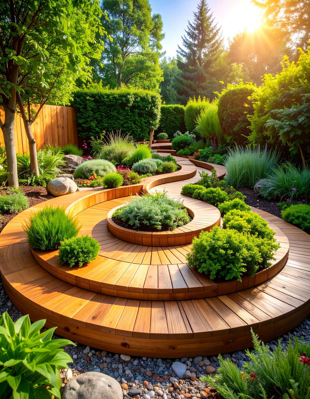 Rustic Wooden Spiral Garden with Natural Cedar - 25 Spiral Garden Design Ideas